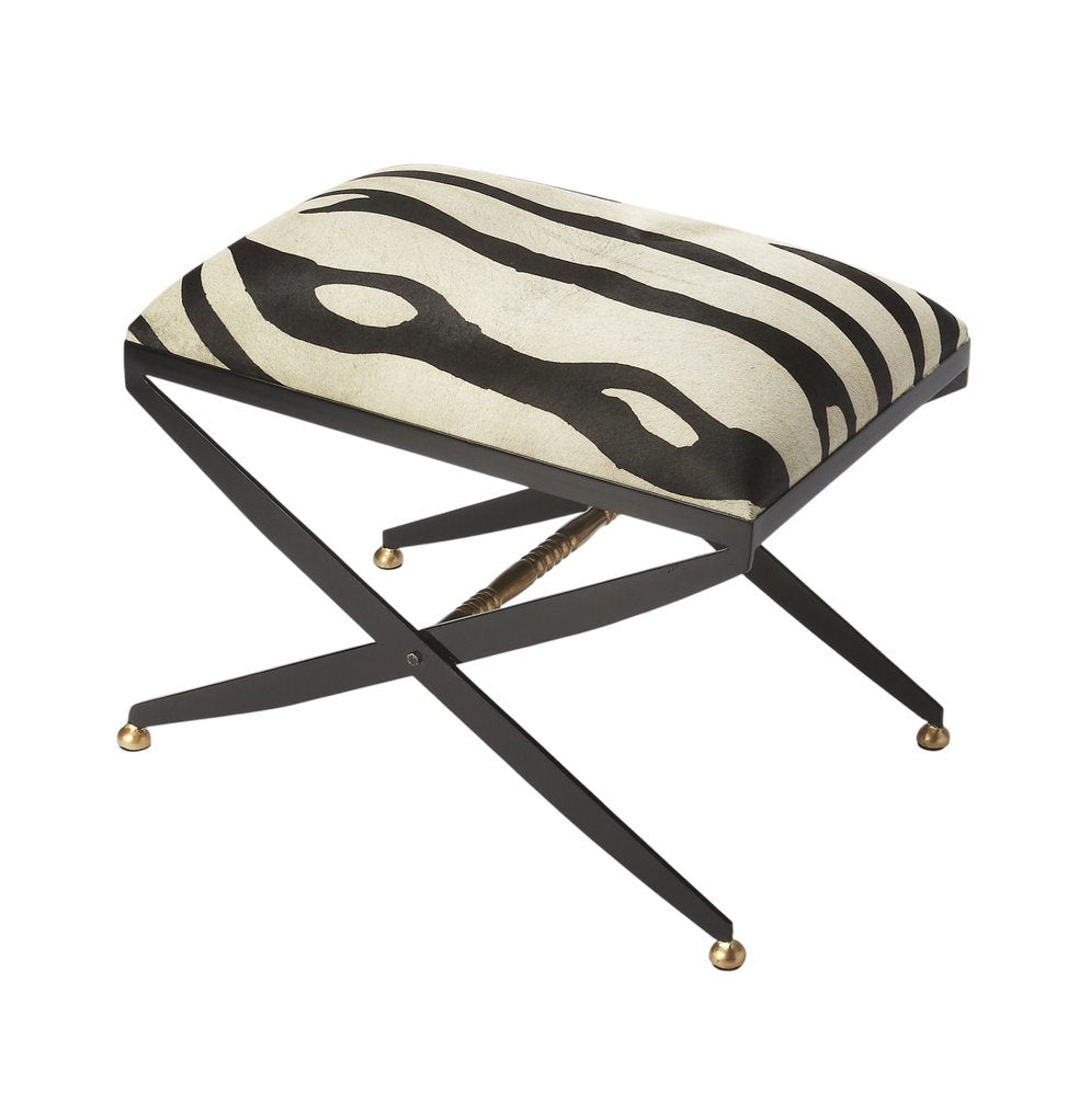 24" Black And White Cotton Blend And Black Ottoman