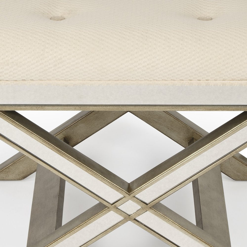 26" Ivory Cotton and Brown Tufted Ottoman