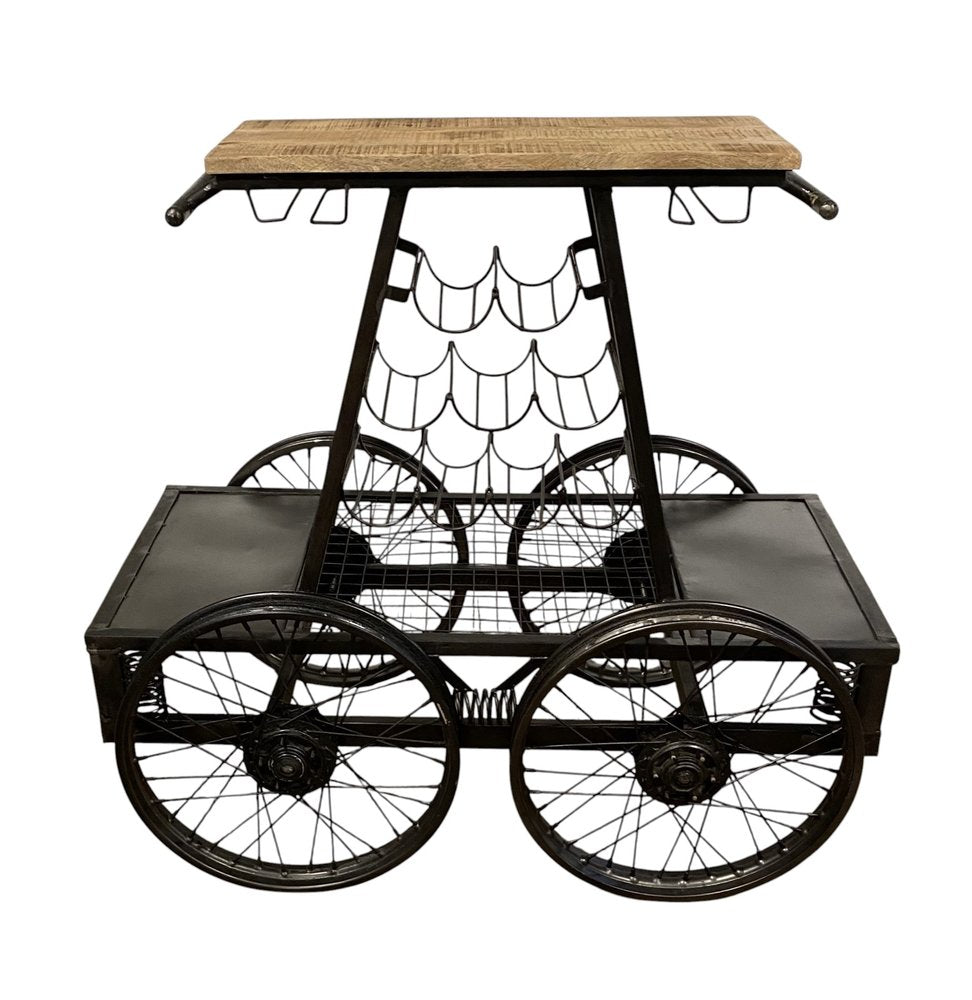 Rustic Black Rail Car Bar Cart