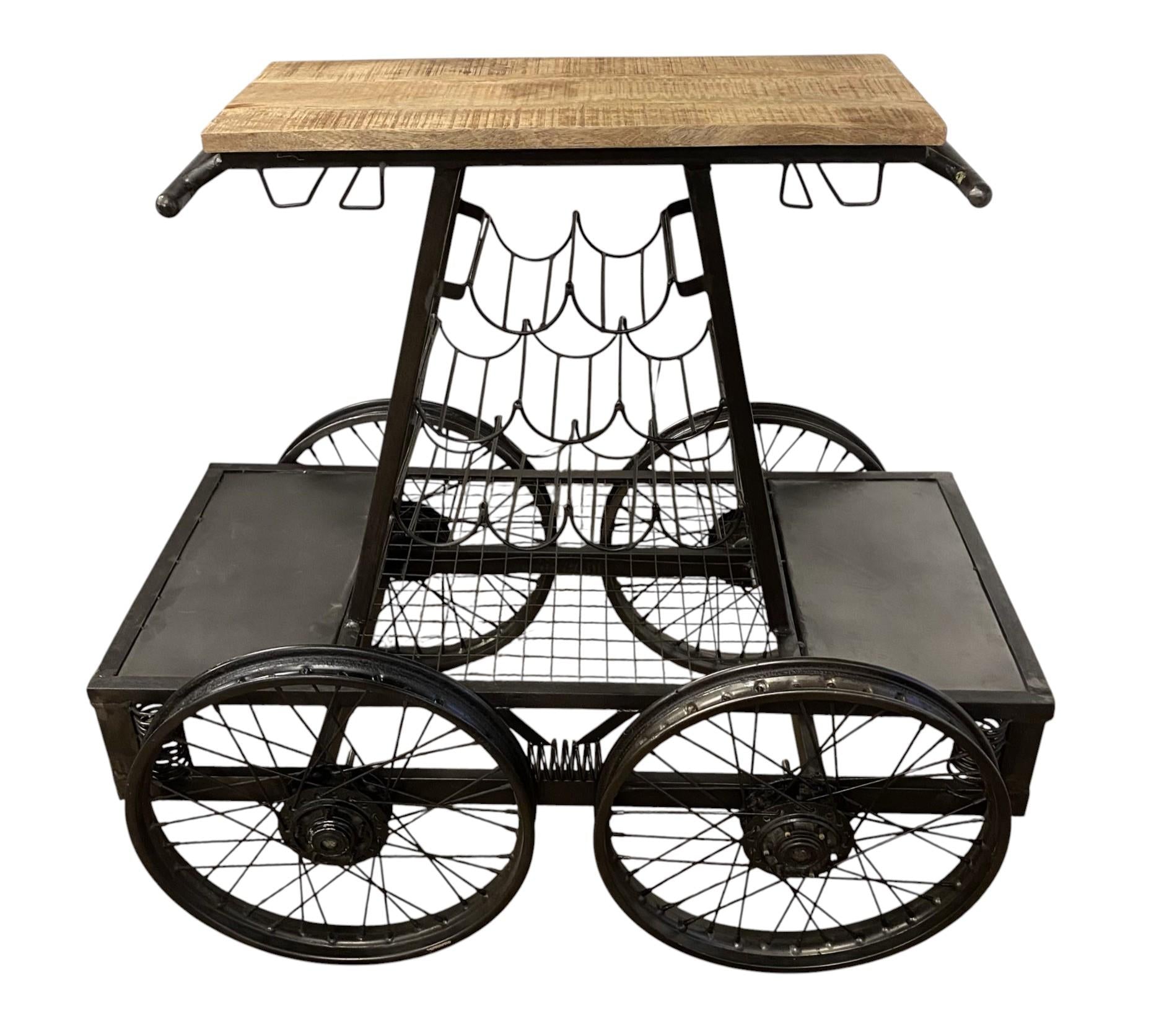 Rustic Black Rail Car Bar Cart