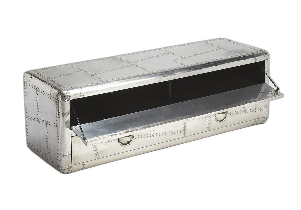 59" Silver Solid Wood Enclosed and Open Storage TV Stand