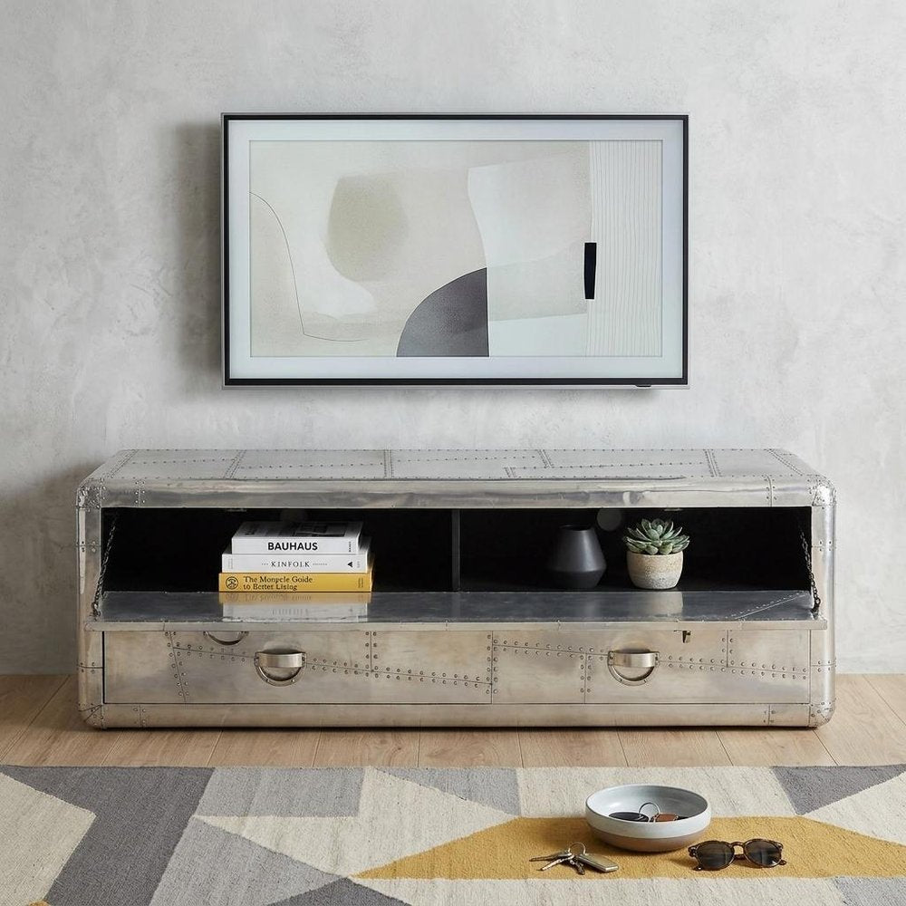 59" Silver Solid Wood Enclosed and Open Storage TV Stand