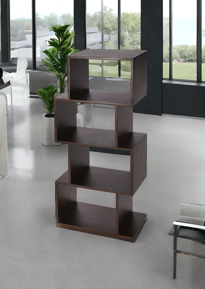 48" Dark Brown Wood Three Tier Bookcase