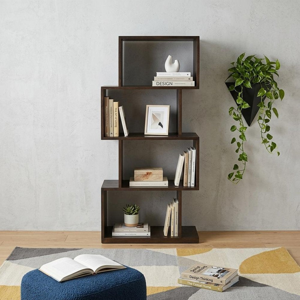 48" Dark Brown Wood Three Tier Bookcase