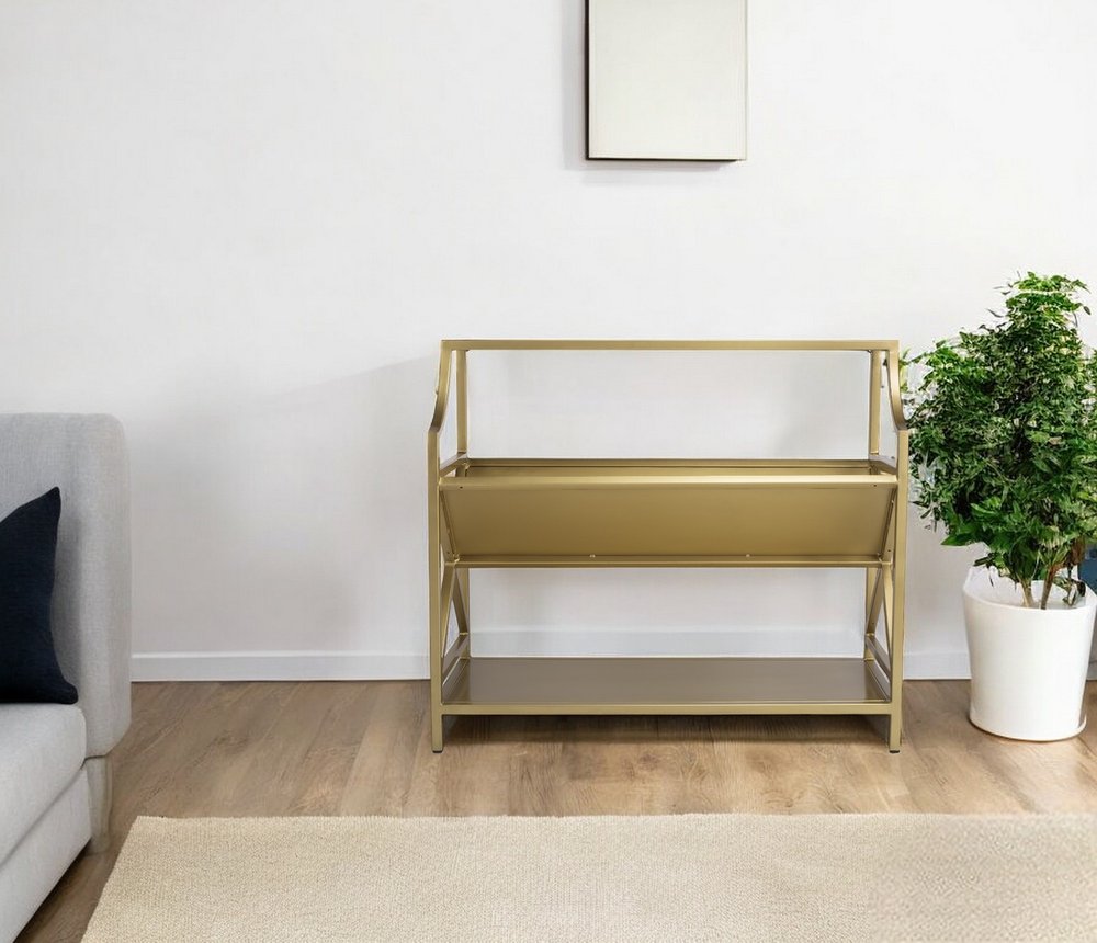 32" Gold Iron and Metal Two Tier Bookcase