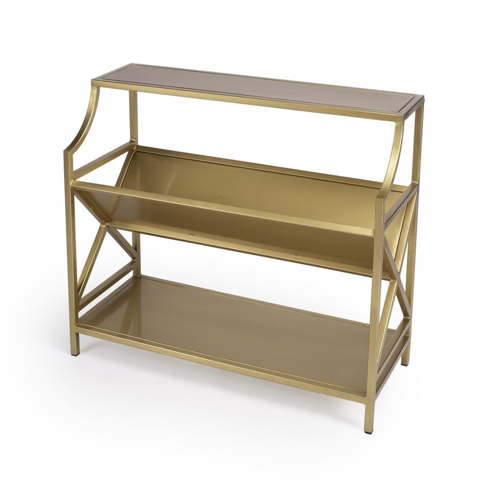 32" Gold Iron and Metal Two Tier Bookcase
