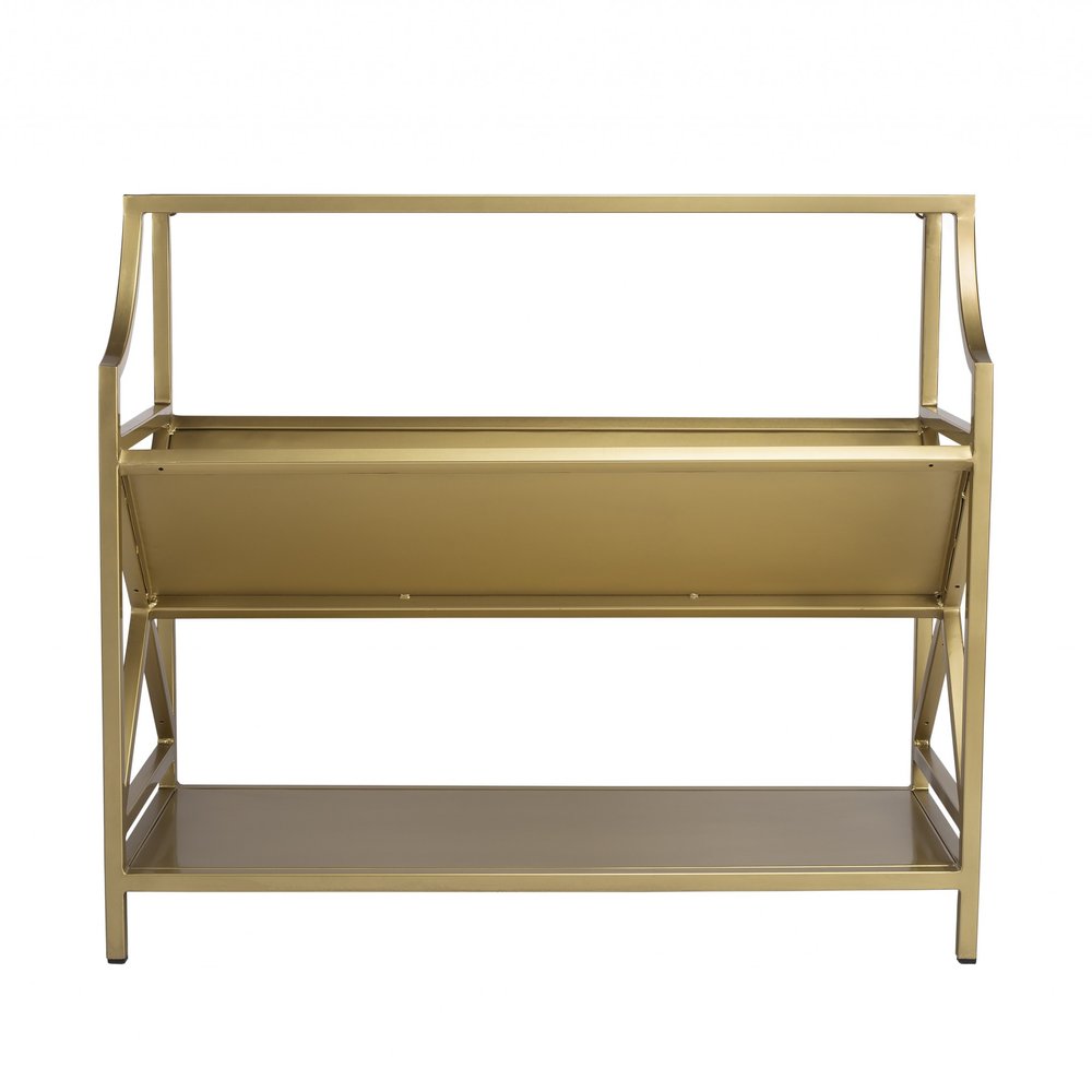 32" Gold Iron and Metal Two Tier Bookcase