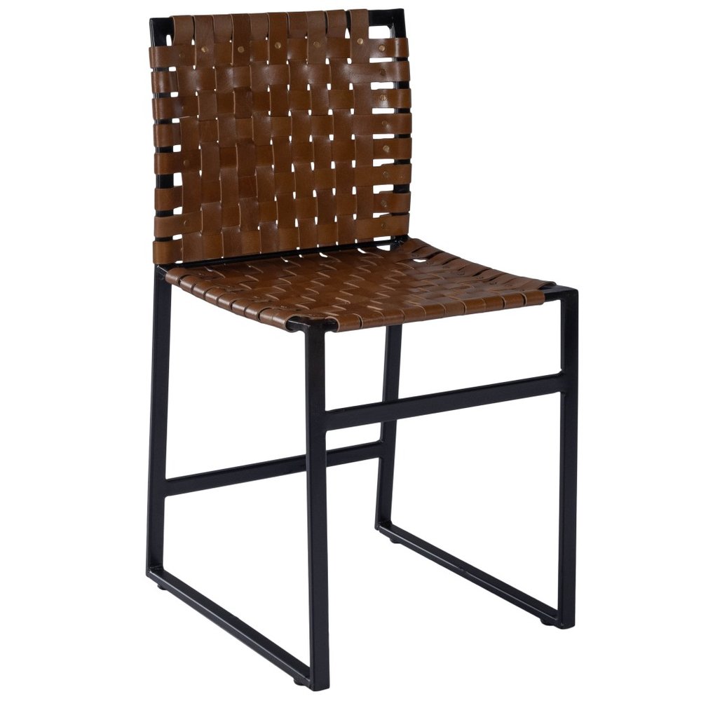 17" Brown and Black Faux Leather Side Chair