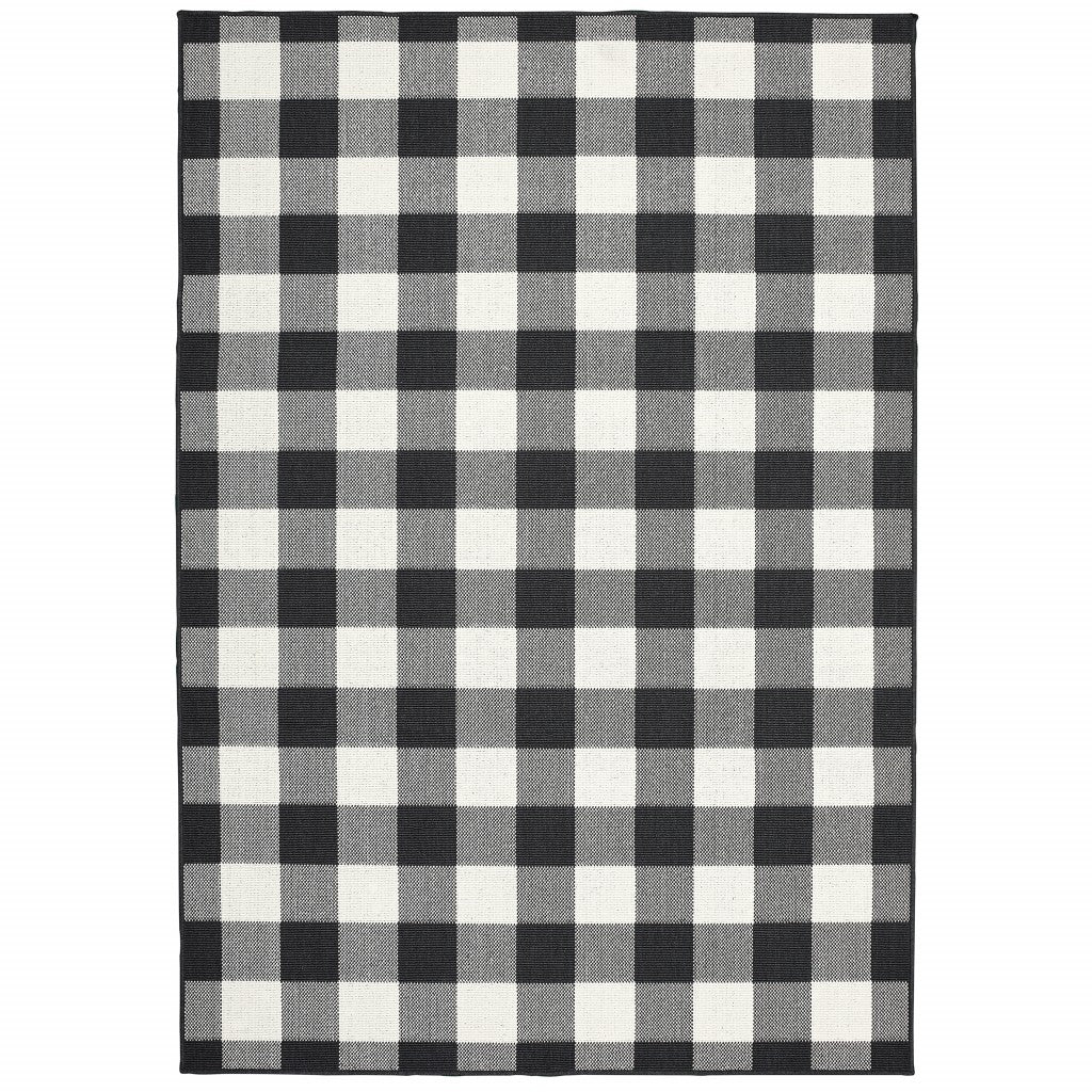 2' X 4' Black And Ivory Indoor Outdoor Area Rug