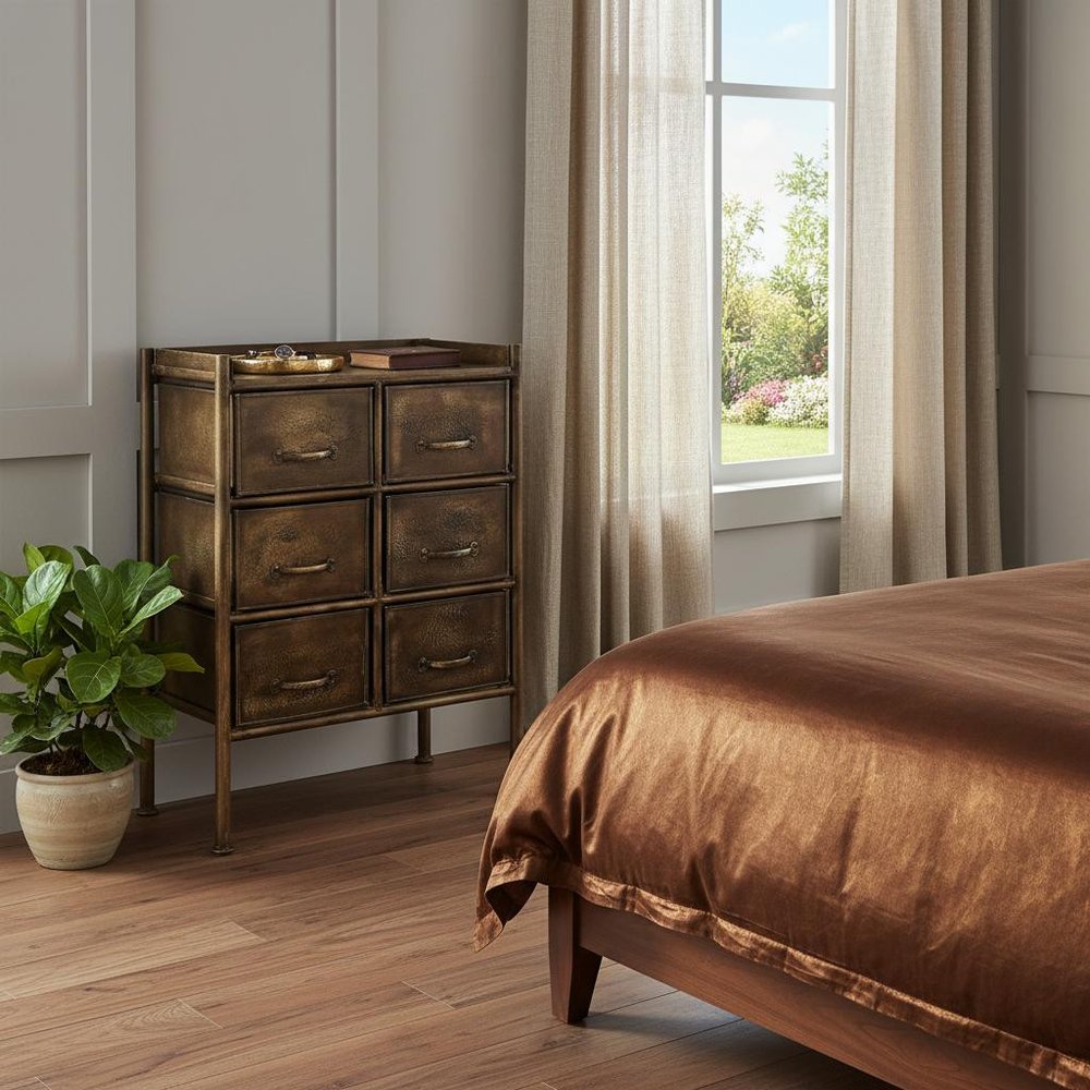 23" Bronze Metal Six Drawer Chest