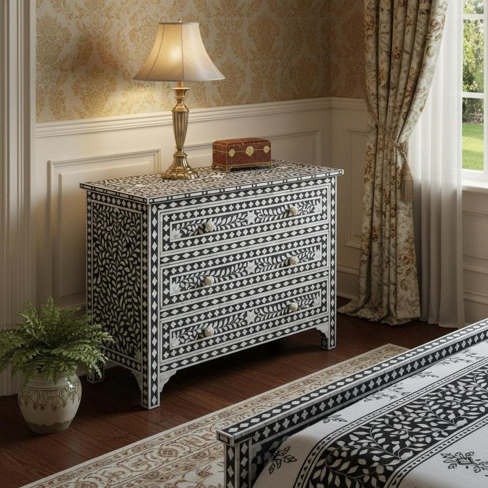 36" Black Manufactured Wood Three Drawer Chest