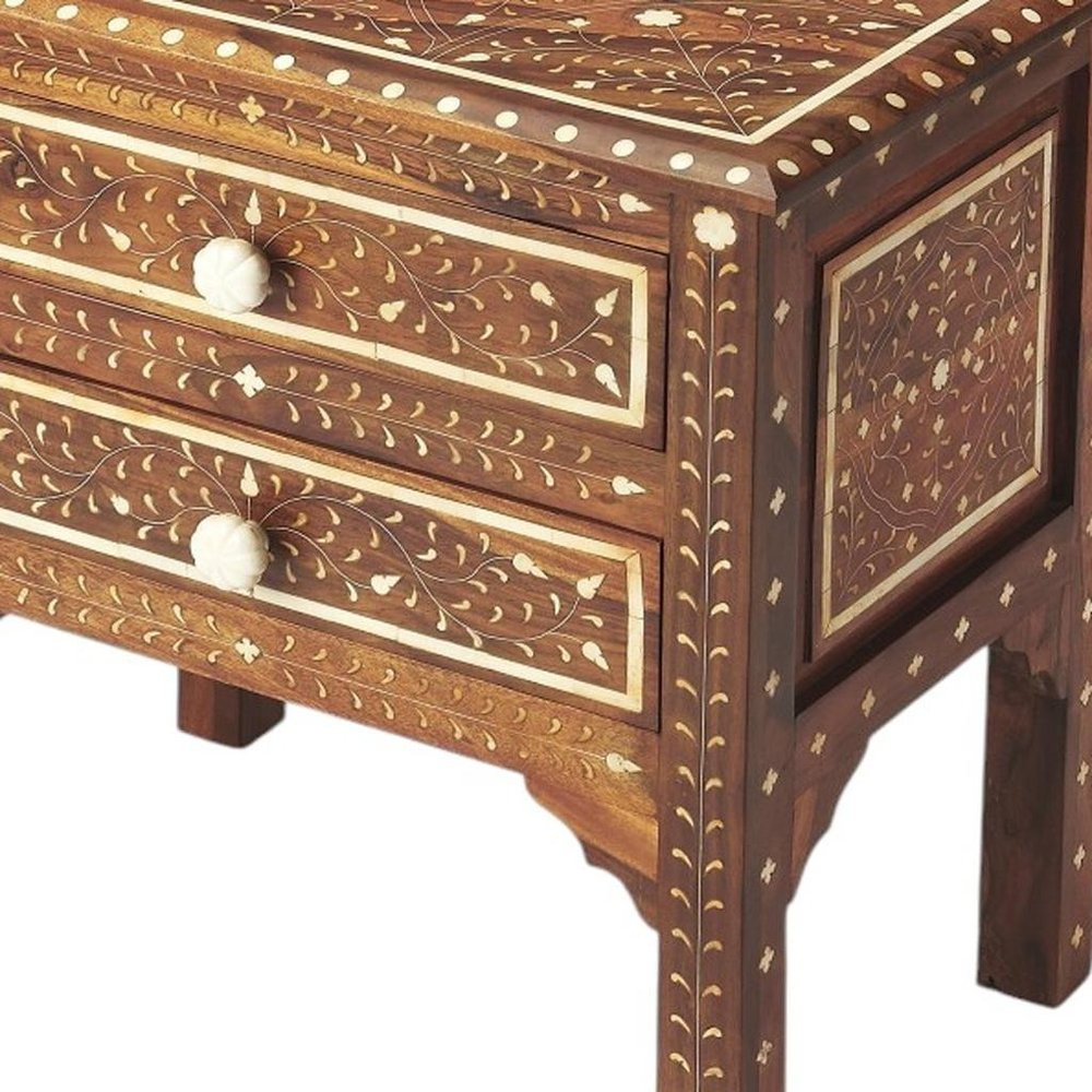 22" Brown And White Solid Wood Frame Standard Accent Chest With Two Drawers