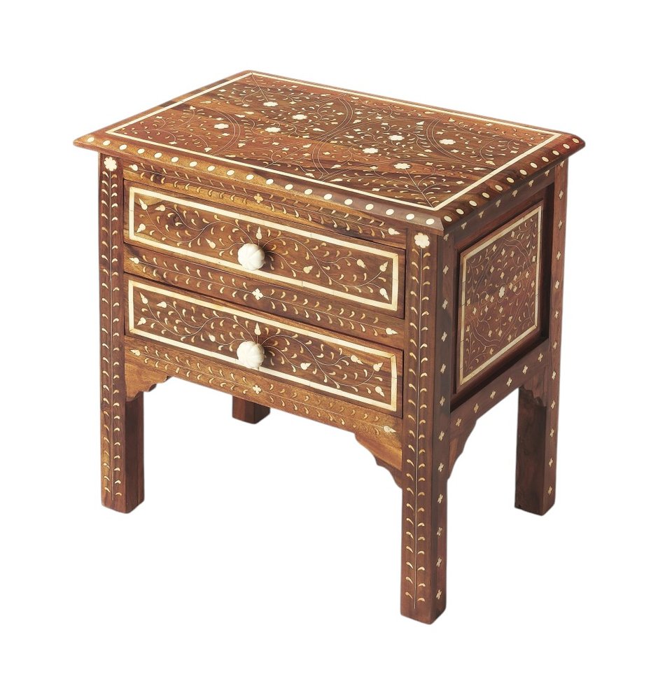 22" Brown And White Solid Wood Frame Standard Accent Chest With Two Drawers