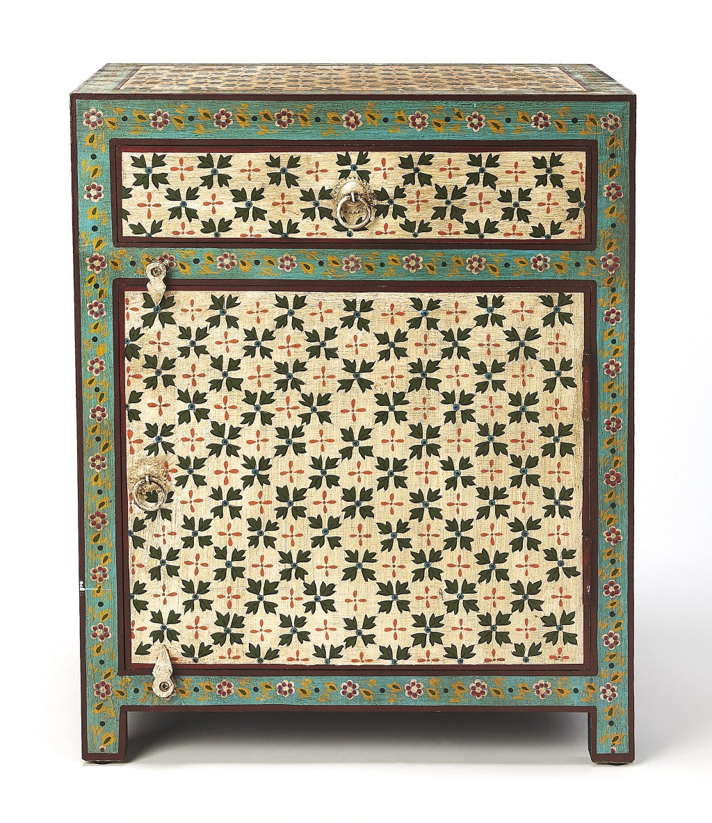 21" Brown And Green And Ivory Standard Accent Cabinet With One Drawer