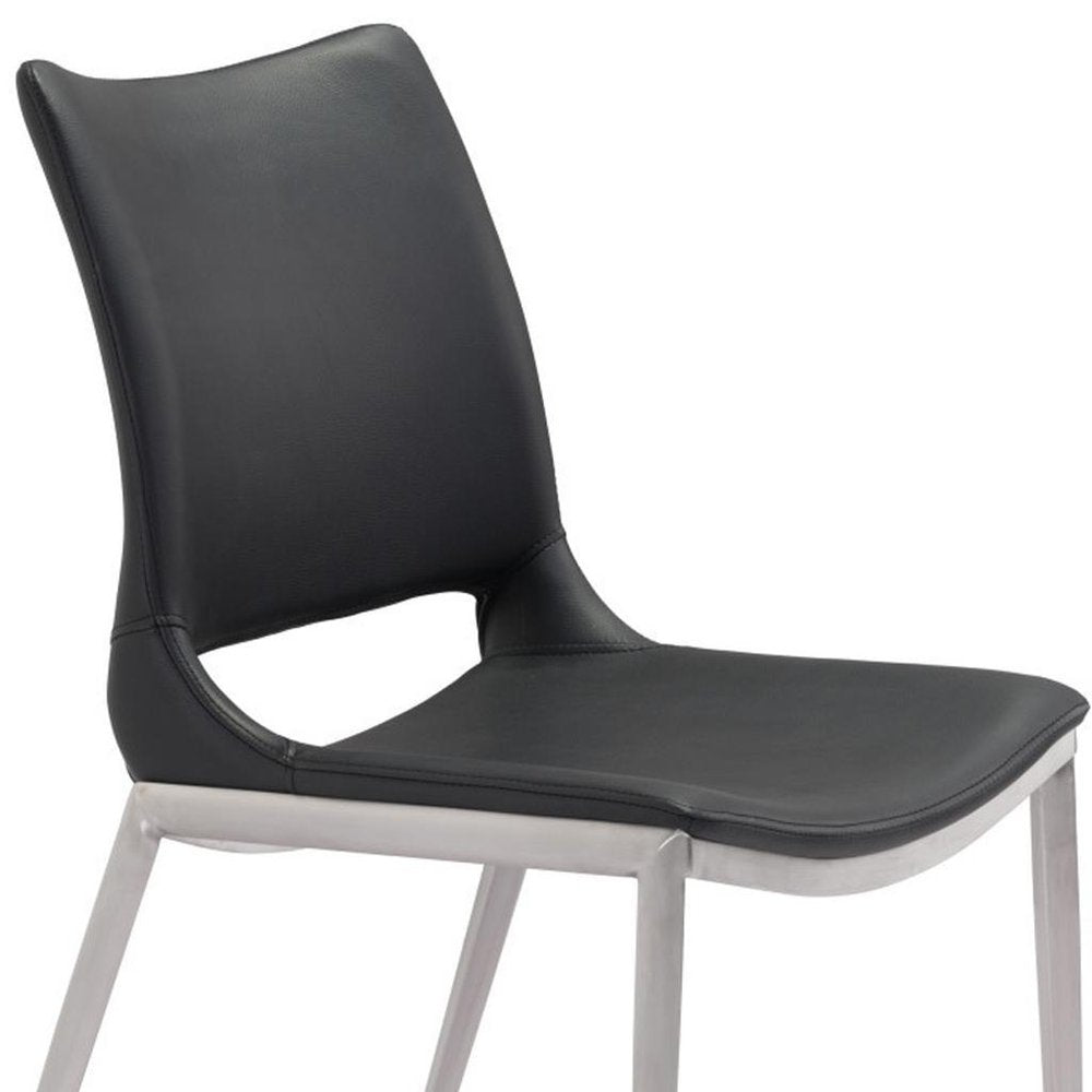 Set of Two Black And Silver Upholstered Faux Leather Open Back Dining Side Chairs