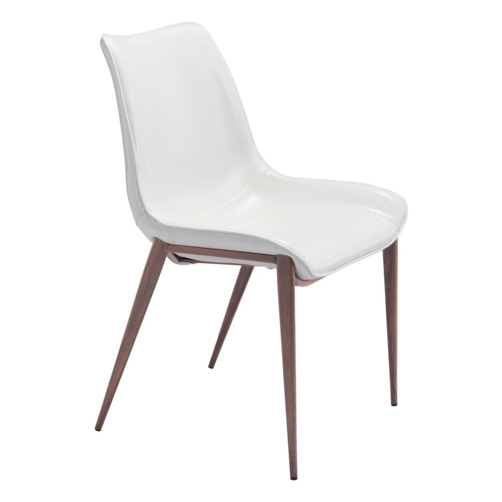 Set of Two White and Brown Upholstered Faux Leather Dining Side Chairs