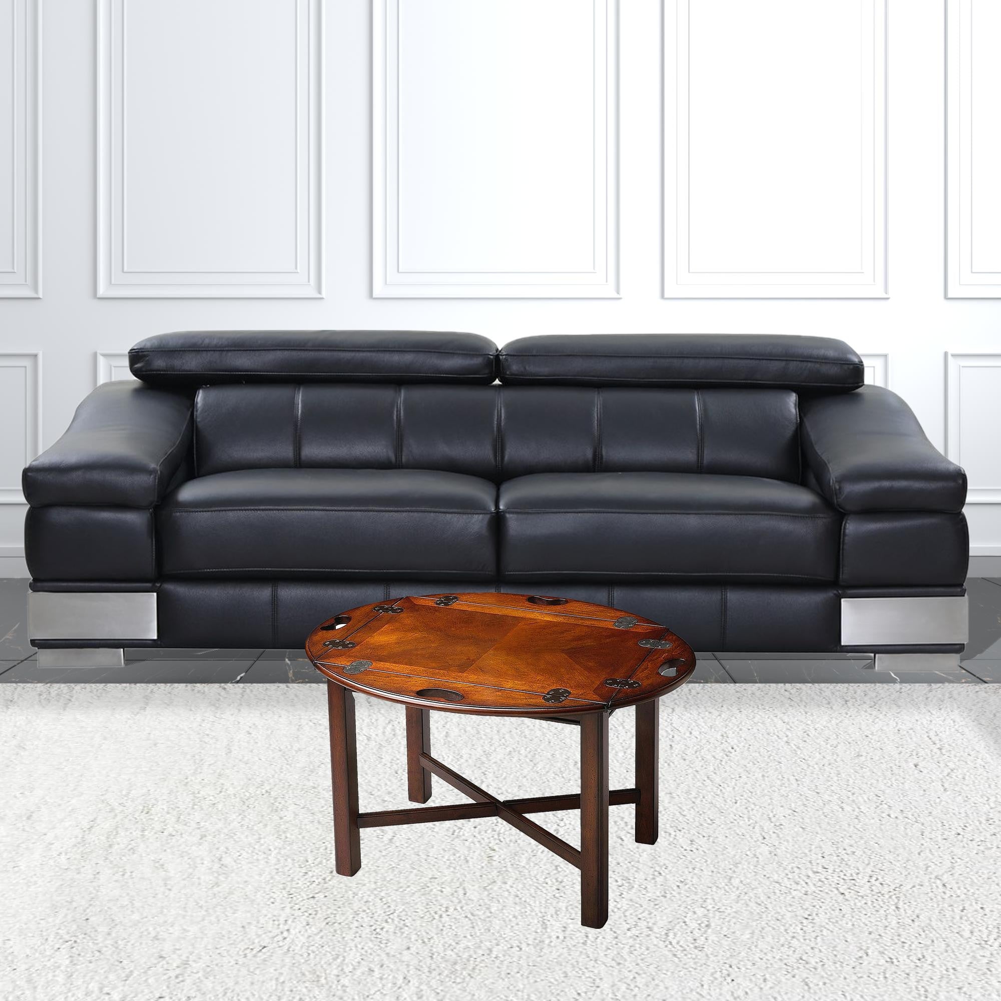 30" Brown and Dark Brown Wood Oval Coffee Table