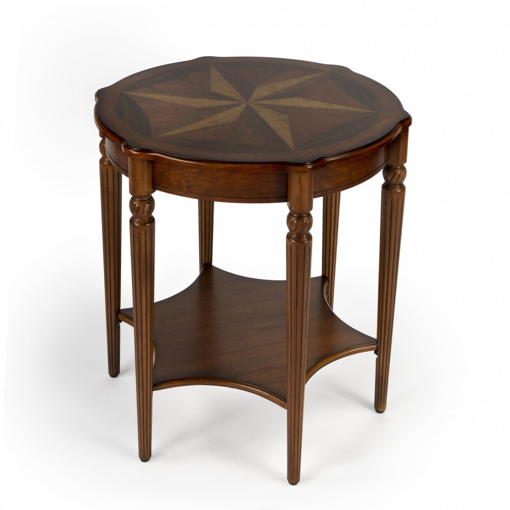 28" Brown Wood Round Coffee Table With Shelf