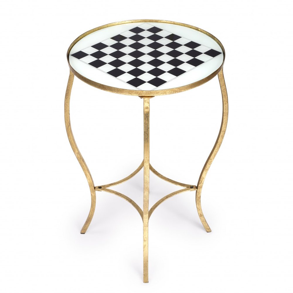 19" White and Gold Glass and Metal Round Coffee Table