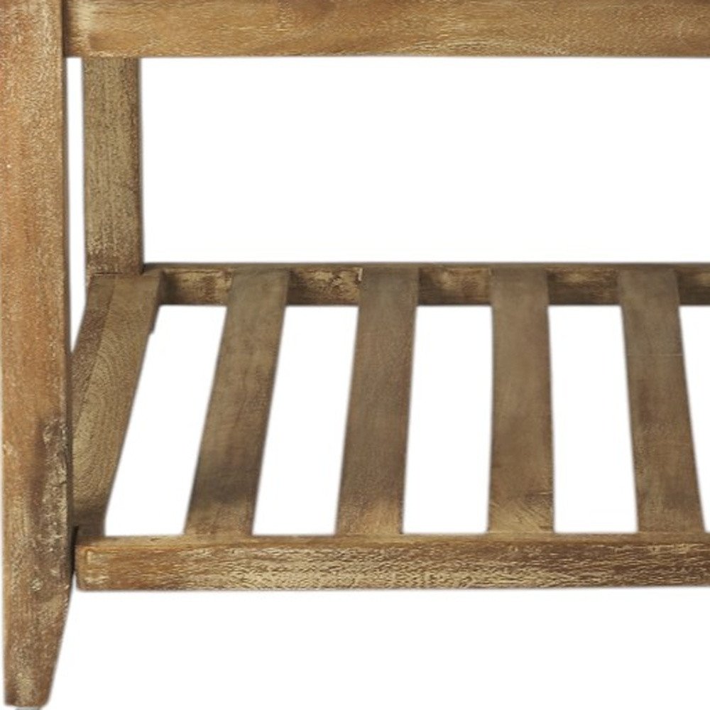 24" Off White and Brown Genuine Marble and Wood Square Coffee Table With Shelf