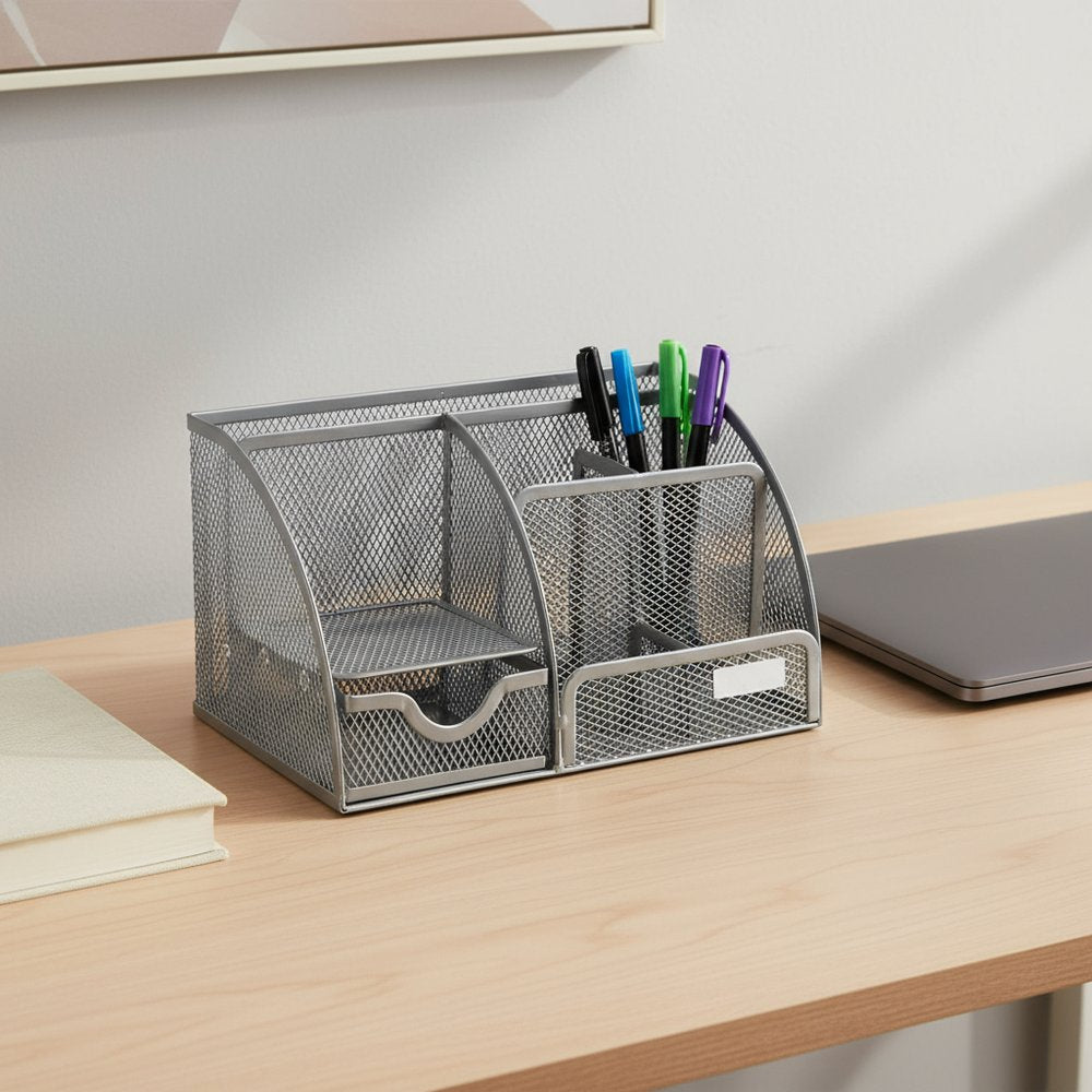 9" Gray Metal Desk Organizer