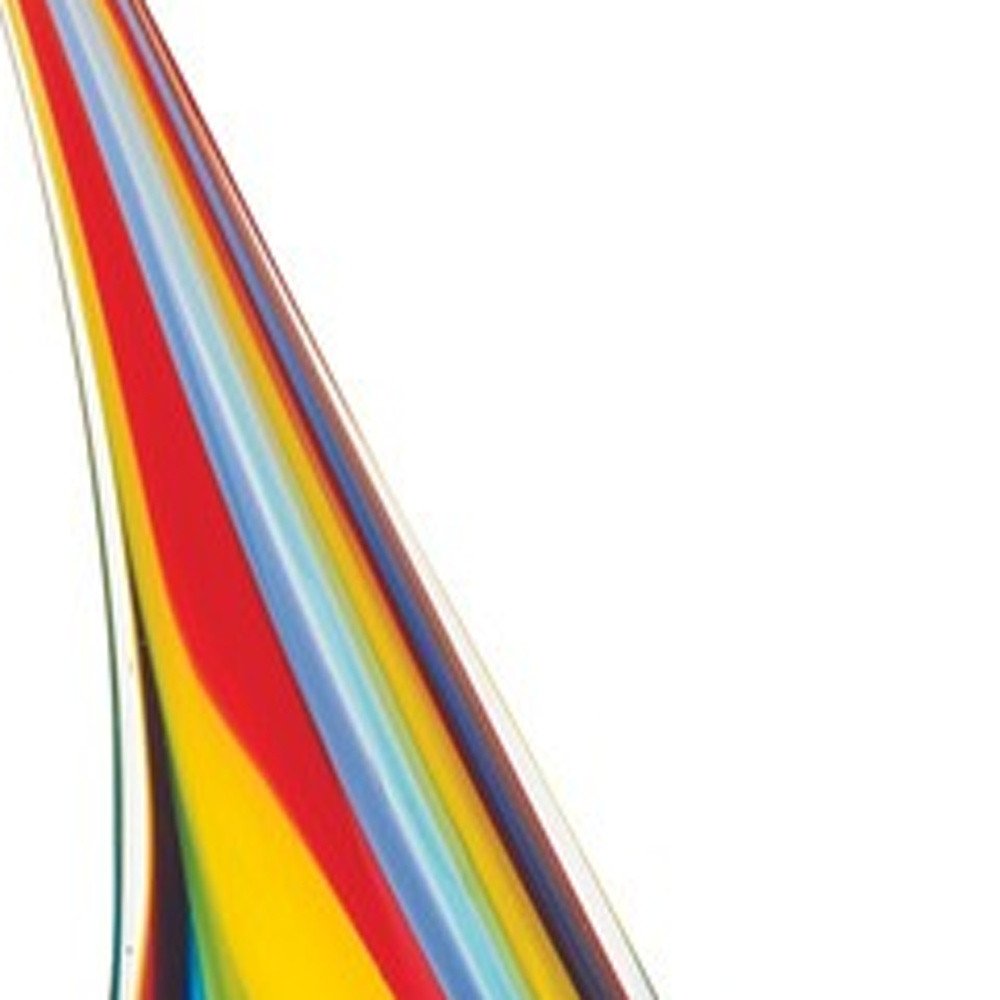 14" Clear Red Blue Yellow Murano Glass Sailboat Tabletop Sculpture