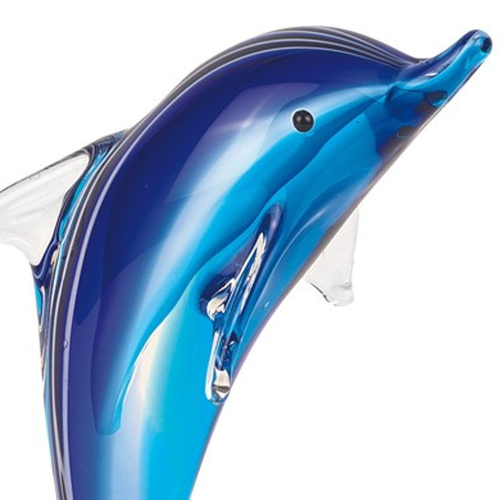 10" Blue Murano Glass Dolphin Figurine Tabletop Sculpture