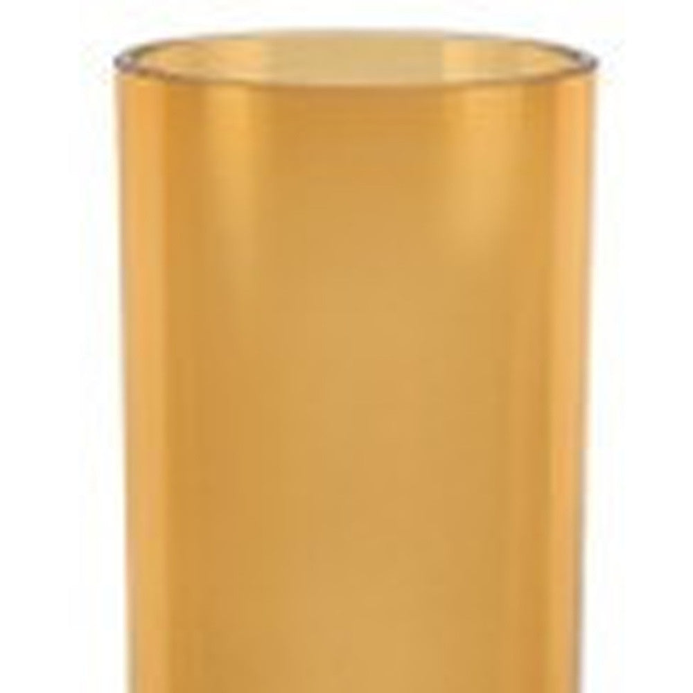 11" Amber And Clear Cylinder Lead Free Crystal Table Vase