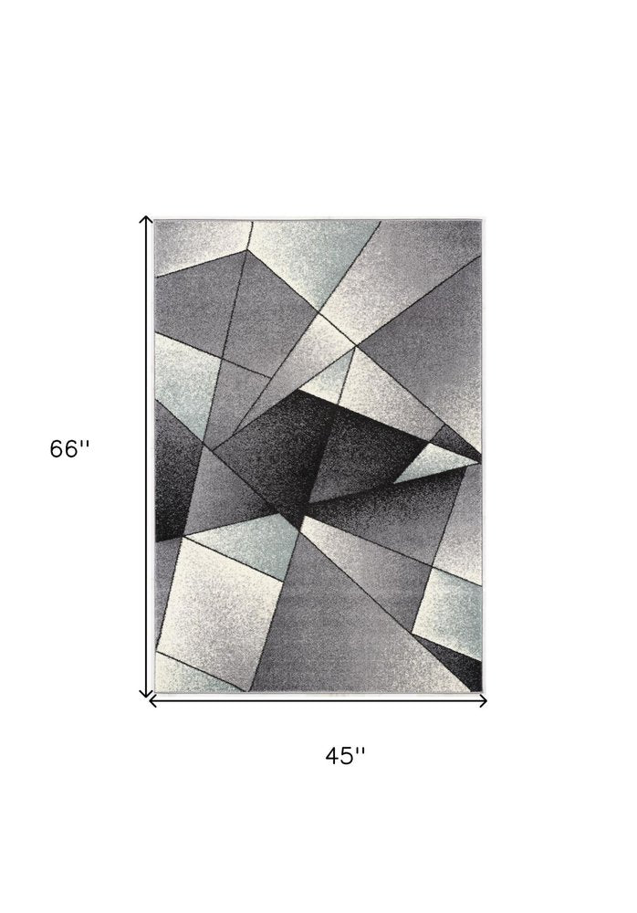 4' X 6' Gray And Blue Prism Pattern Area Rug