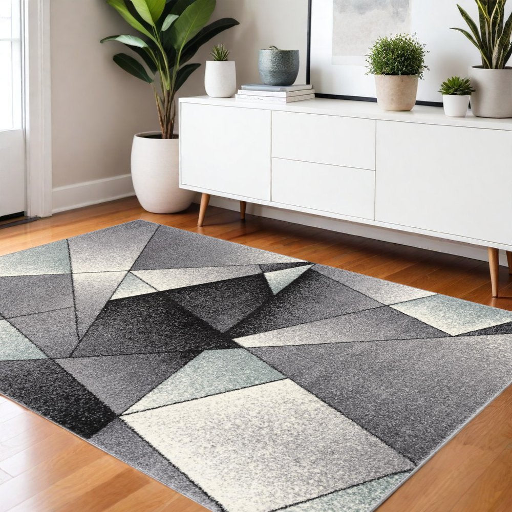 4' X 6' Gray And Blue Prism Pattern Area Rug