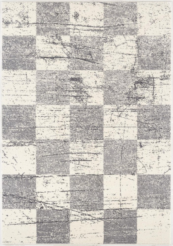 4' X 6' White And Gray Checkered Area Rug