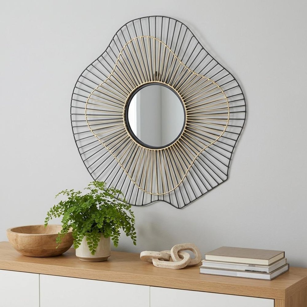 22" Black Abstract Metal Framed Accent Mirror