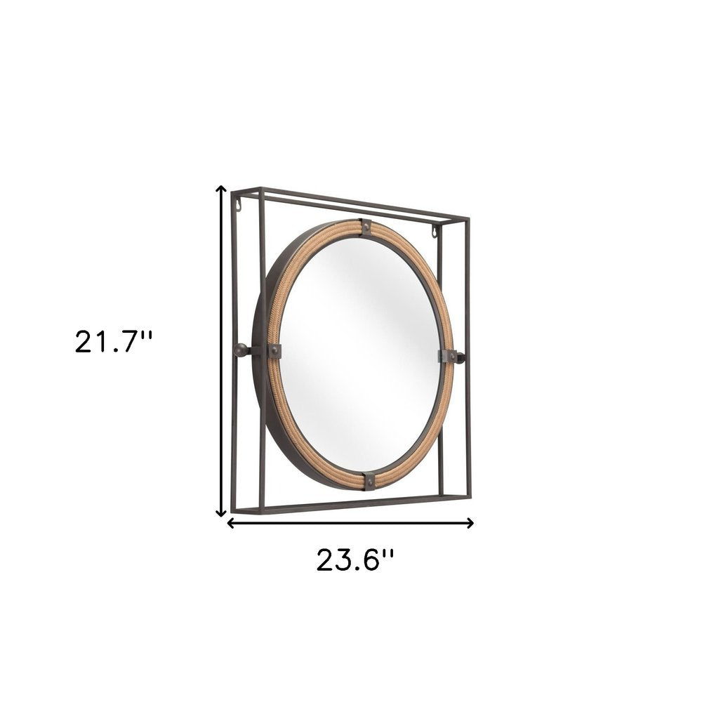 22" Gray Square Steel Framed Accent Mirror