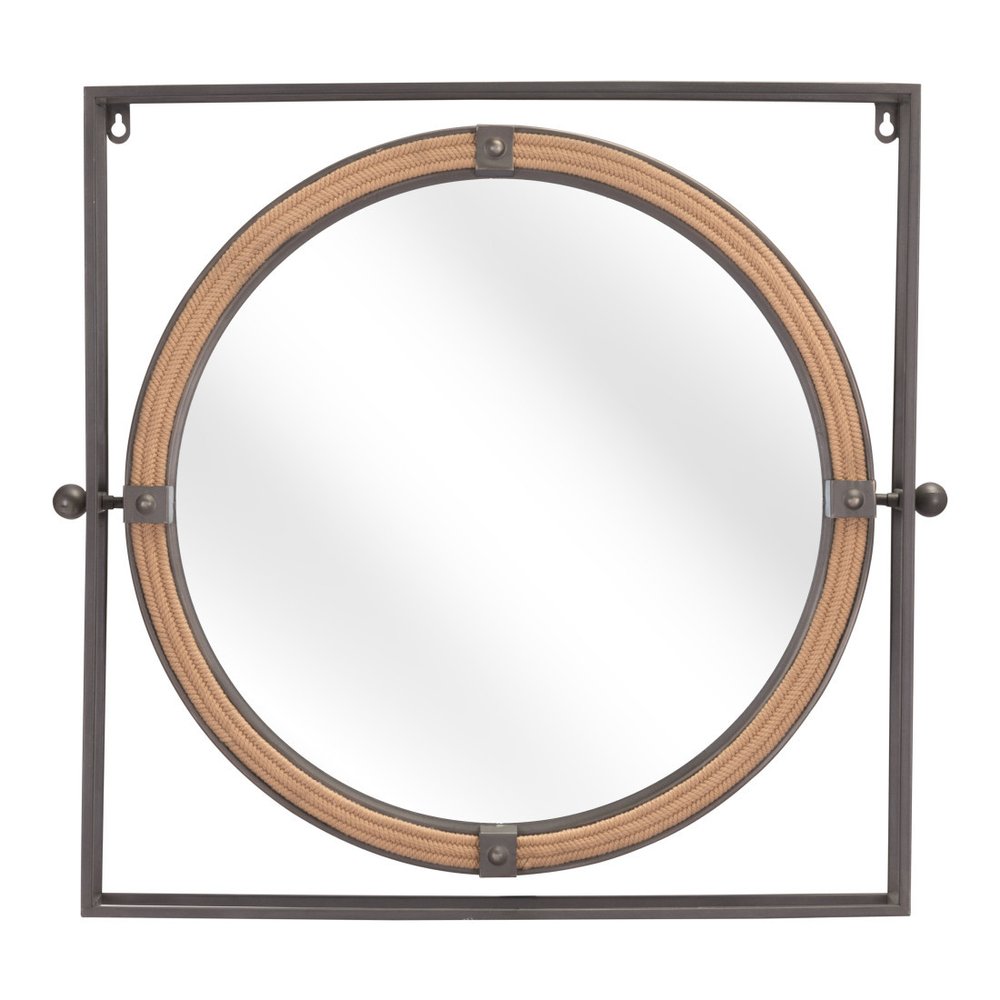 22" Gray Square Steel Framed Accent Mirror