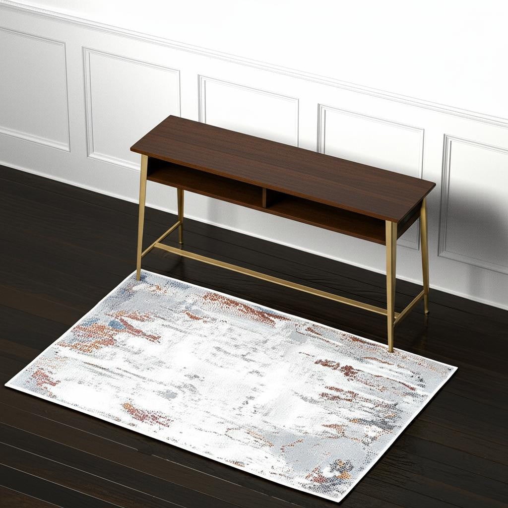 4' X 6' Gray And Ivory Modern Abstract Area Rug