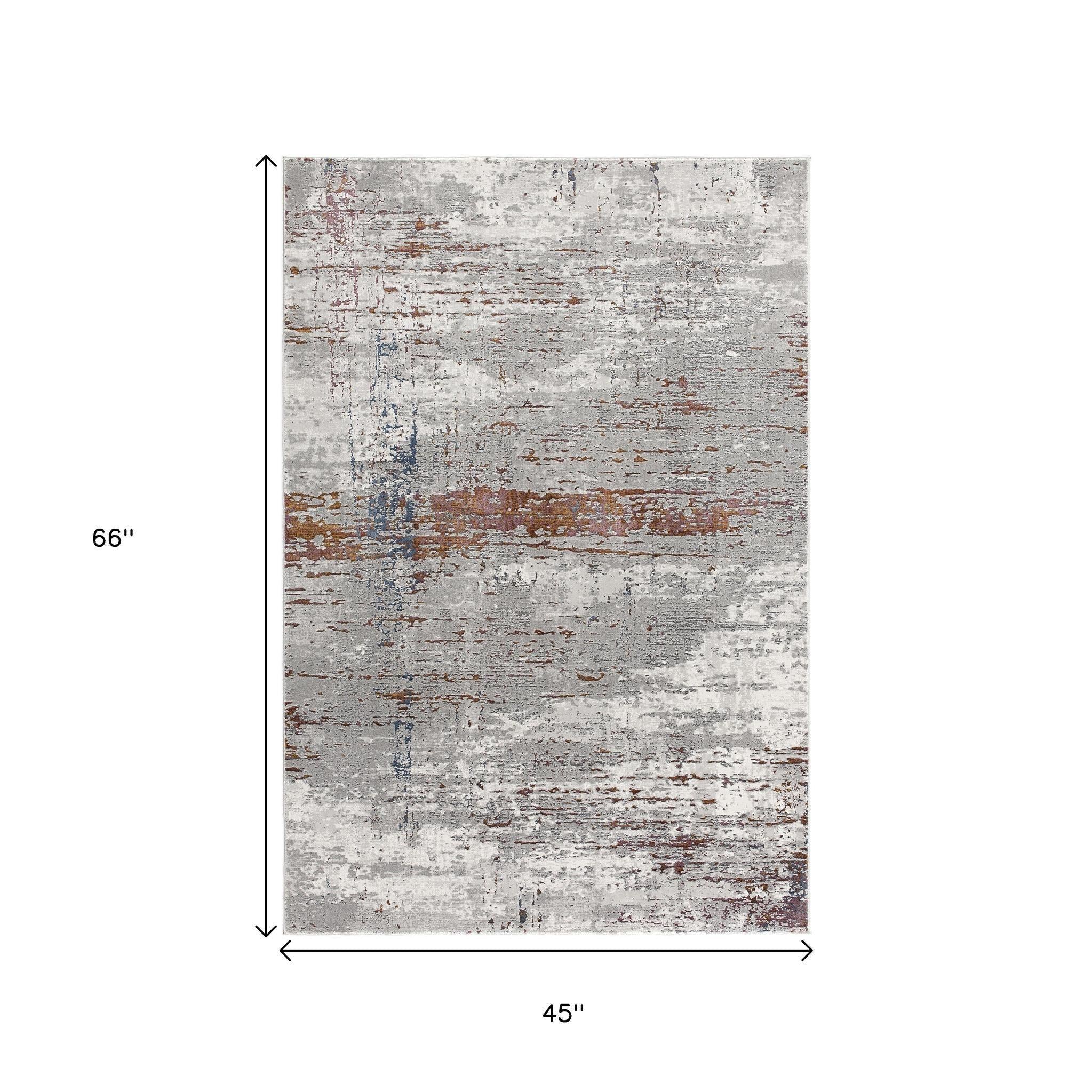 4' X 6' Gray And Brown Abstract Scraped Area Rug