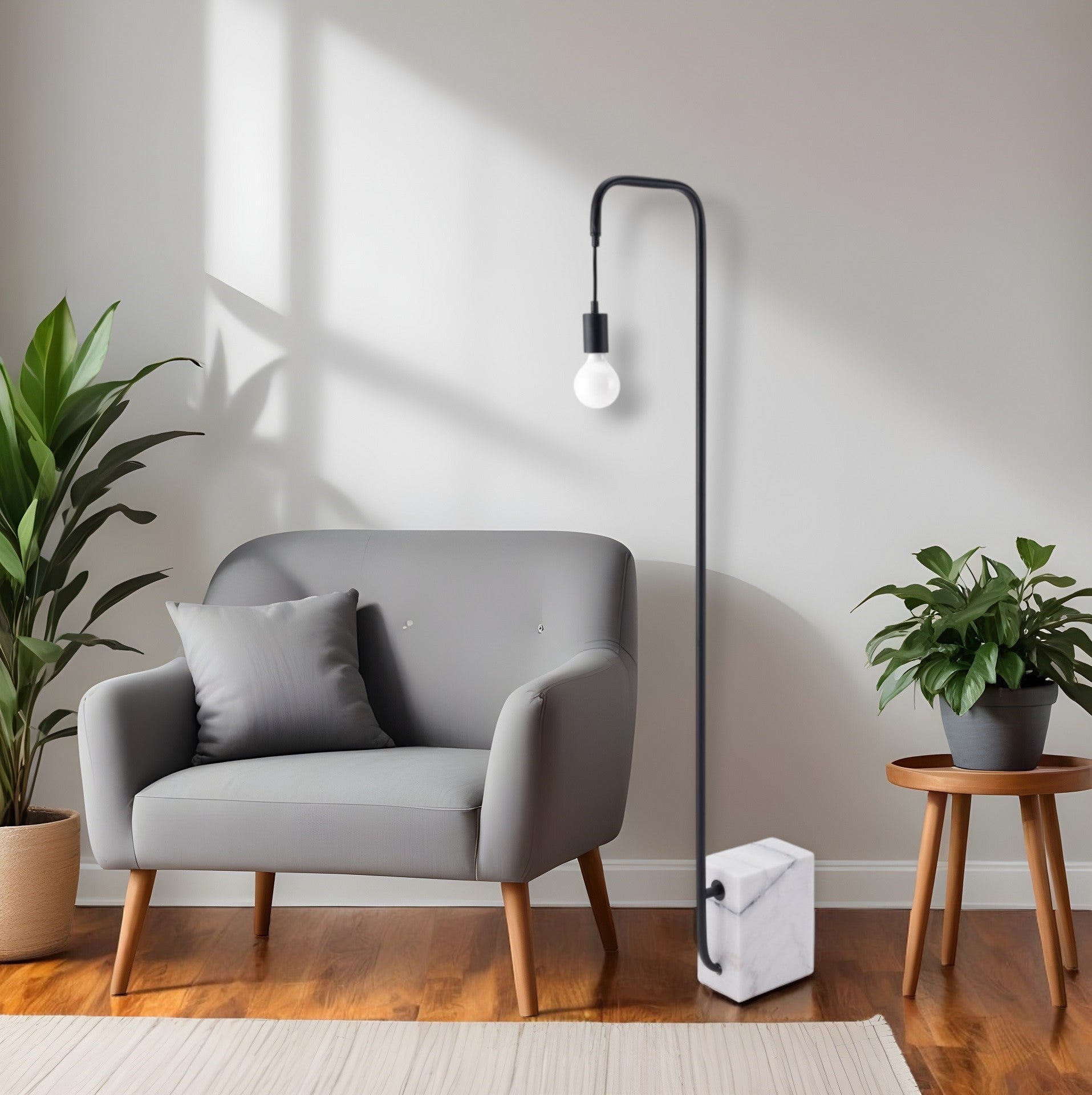 59" Black And White Steel LED Floor Lamp