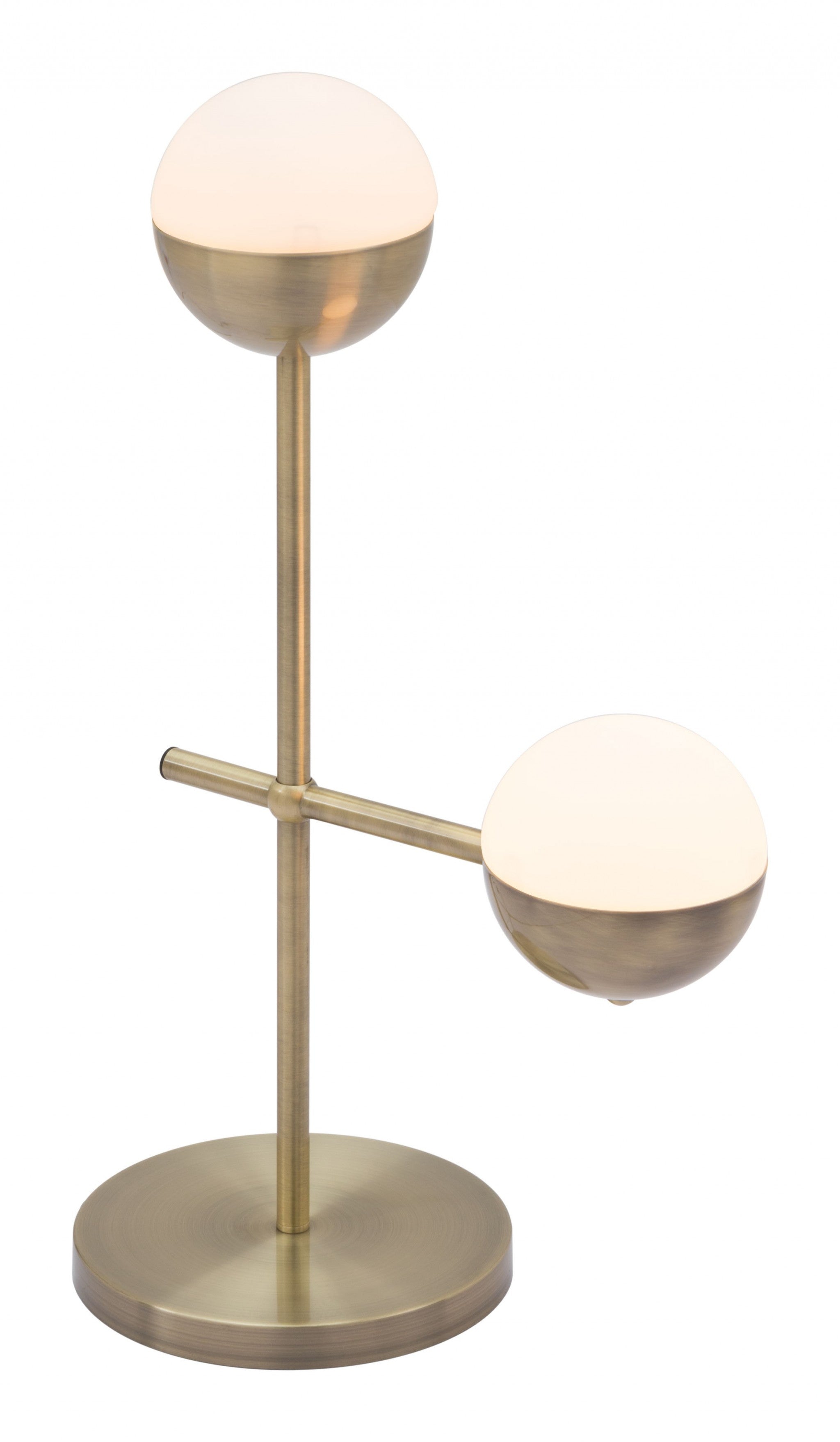69" Brass Metal Bedside Table Lamp With Off White Globe Shade