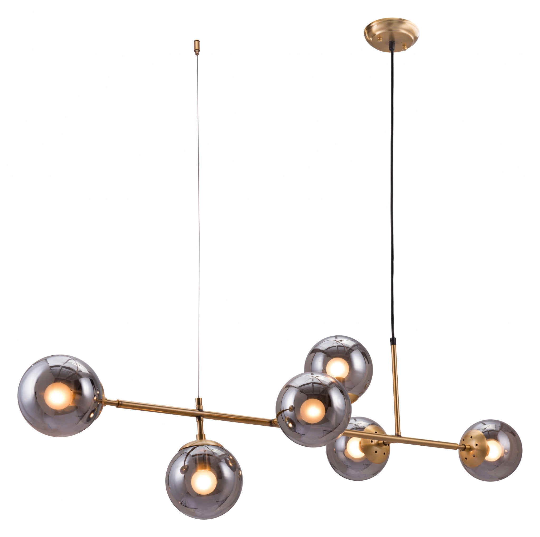 Gold Kitchen Island Six Light Metal Dimmable Ceiling Light With Clear Shades