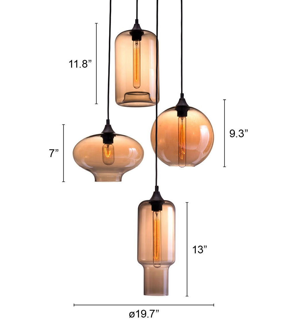 Amber Lantern Four Light Metal Dimmable Ceiling Light With Amber Shades