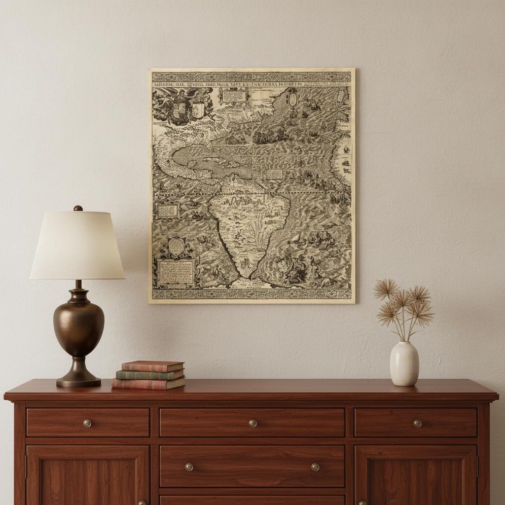 20" X 24" Vintage 1562 Map Of Early Americas Wall Art
