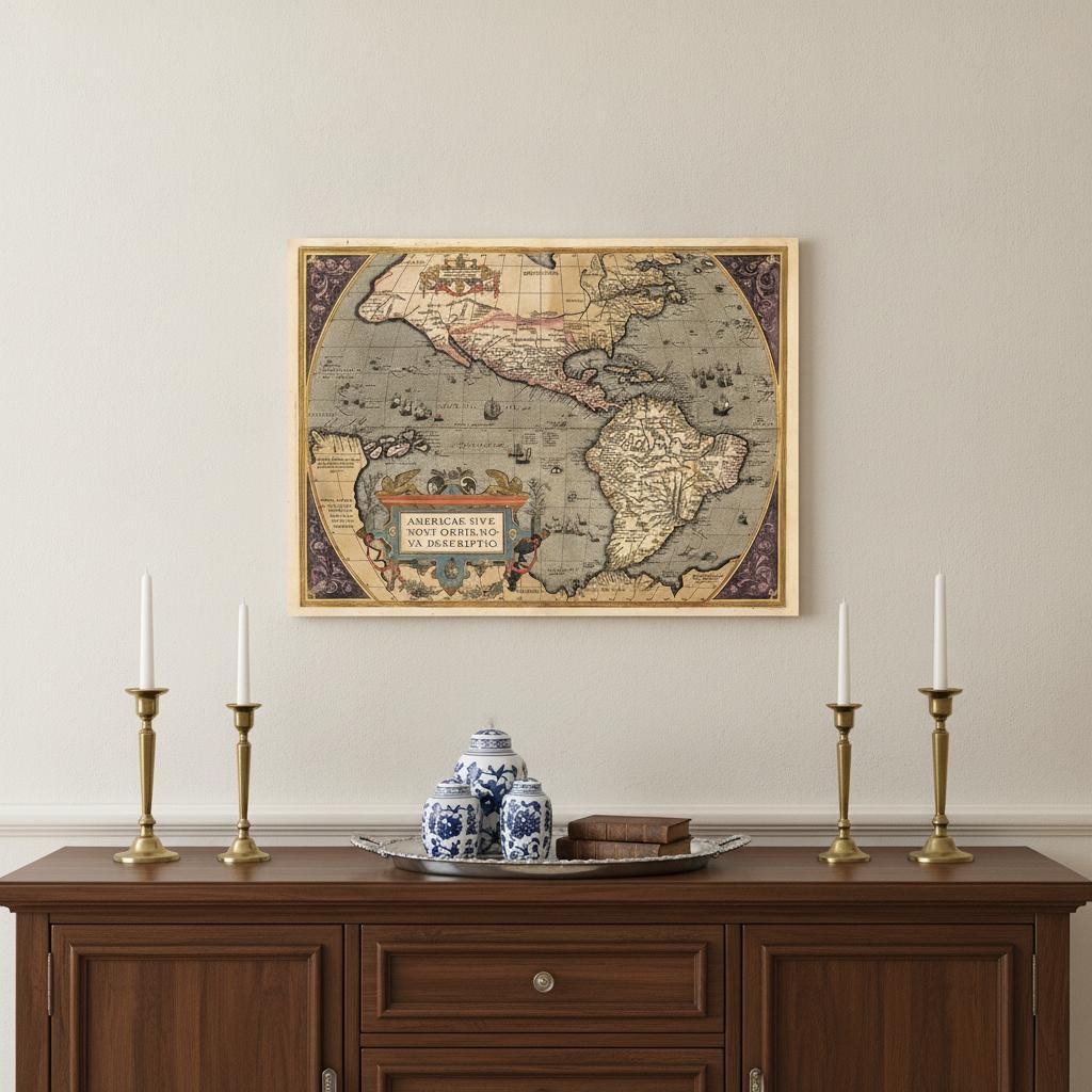 20" X 28" Vintage 1598 Map Of The Americas Wall Art