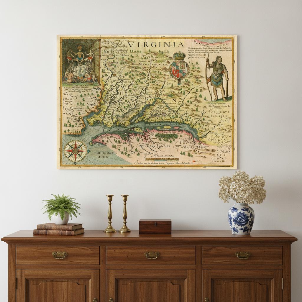 18" X 24" Map Of Virginia C1627 Vintage Poster Wall Art