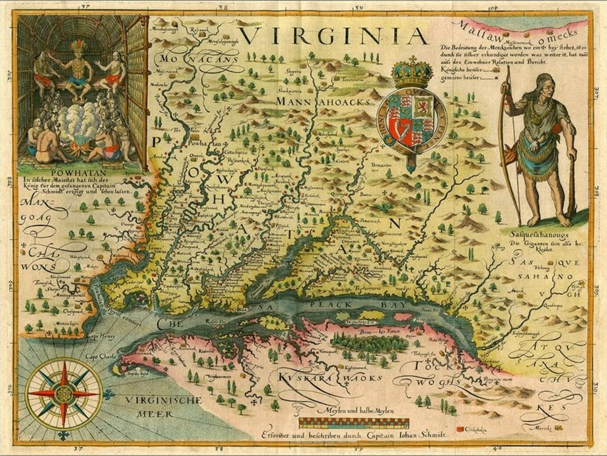 18" X 24" Map Of Virginia C1627 Vintage Poster Wall Art