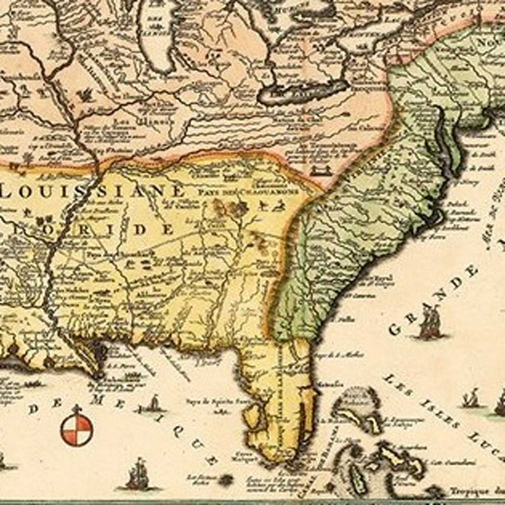 20" X 24" Vintage 1718 Map Of New France