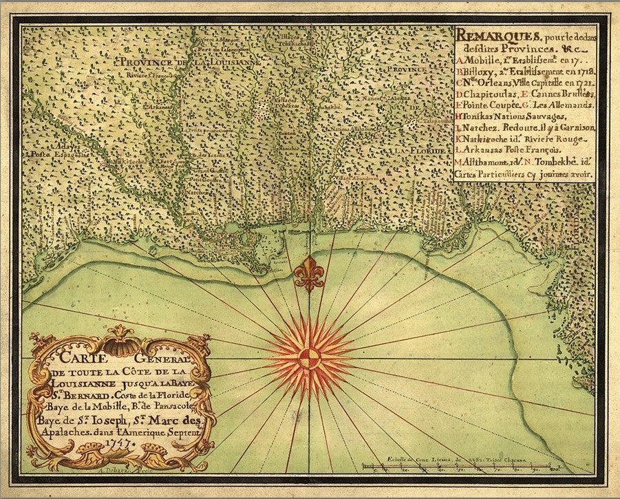 24" X 30" C1747 Map Of The Gulf Coast Vintage Poster Wall Art