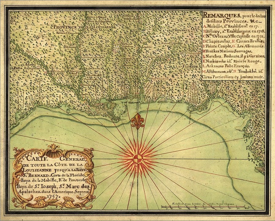 20" X 24" C1747 Map Of The Gulf Coast Vintage Poster Wall Art
