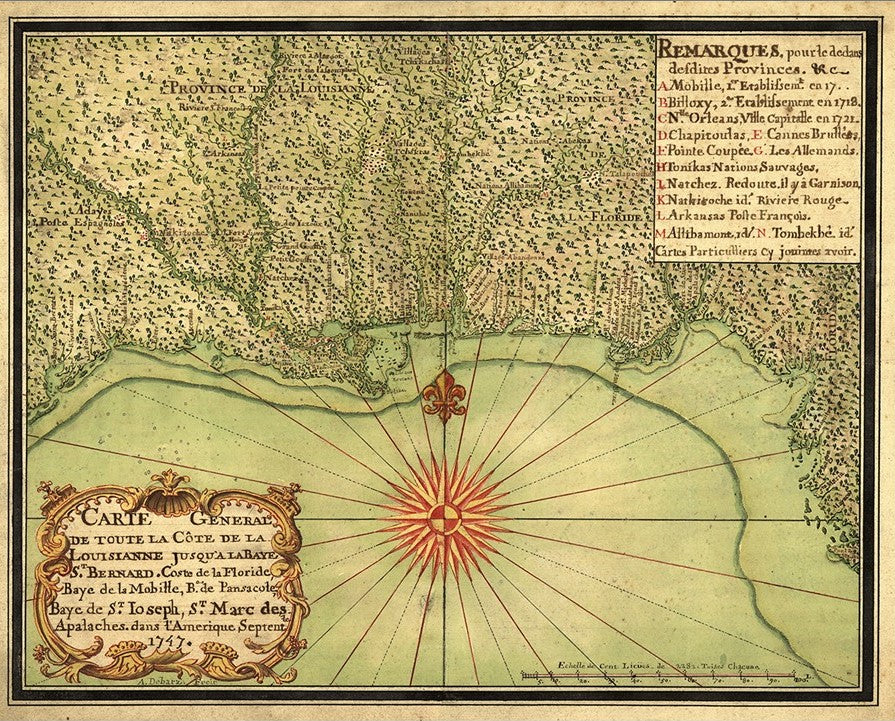 16" X 20" C1747 Map Of The Gulf Coast Vintage Poster Wall Art
