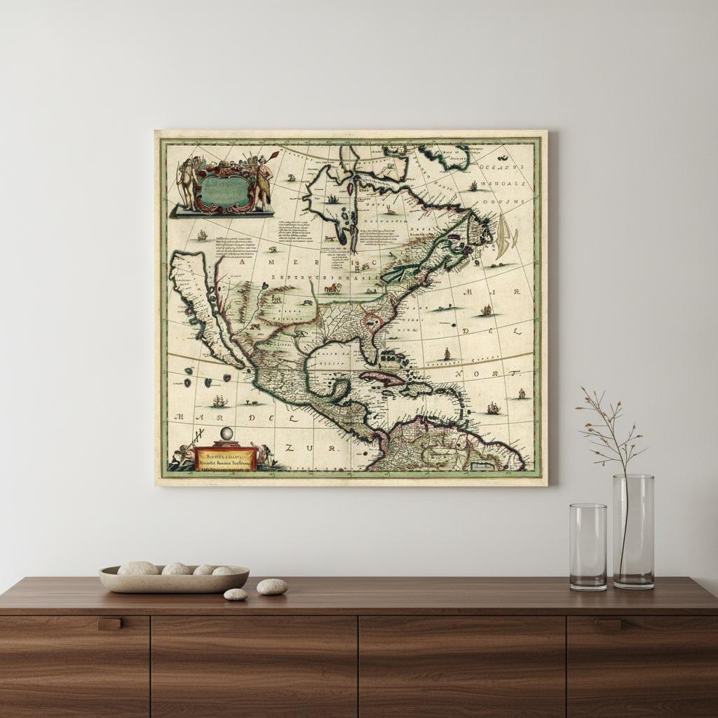 Vintage 1652 Map Of Early North America Unframed Print Wall Art