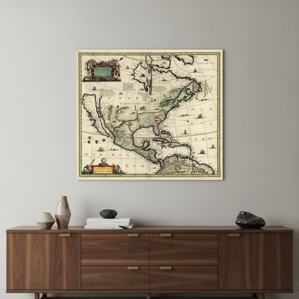 Vintage 1652 Map Of Early North America Unframed Print Wall Art